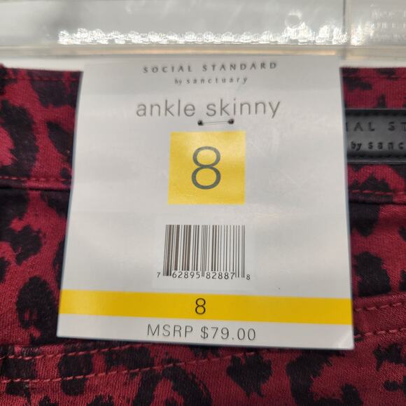 NWT Social Standard by Sanctuary Oxblood Cheetah Skinny Ankle Jeans Women's 8 - Picture 11 of 12